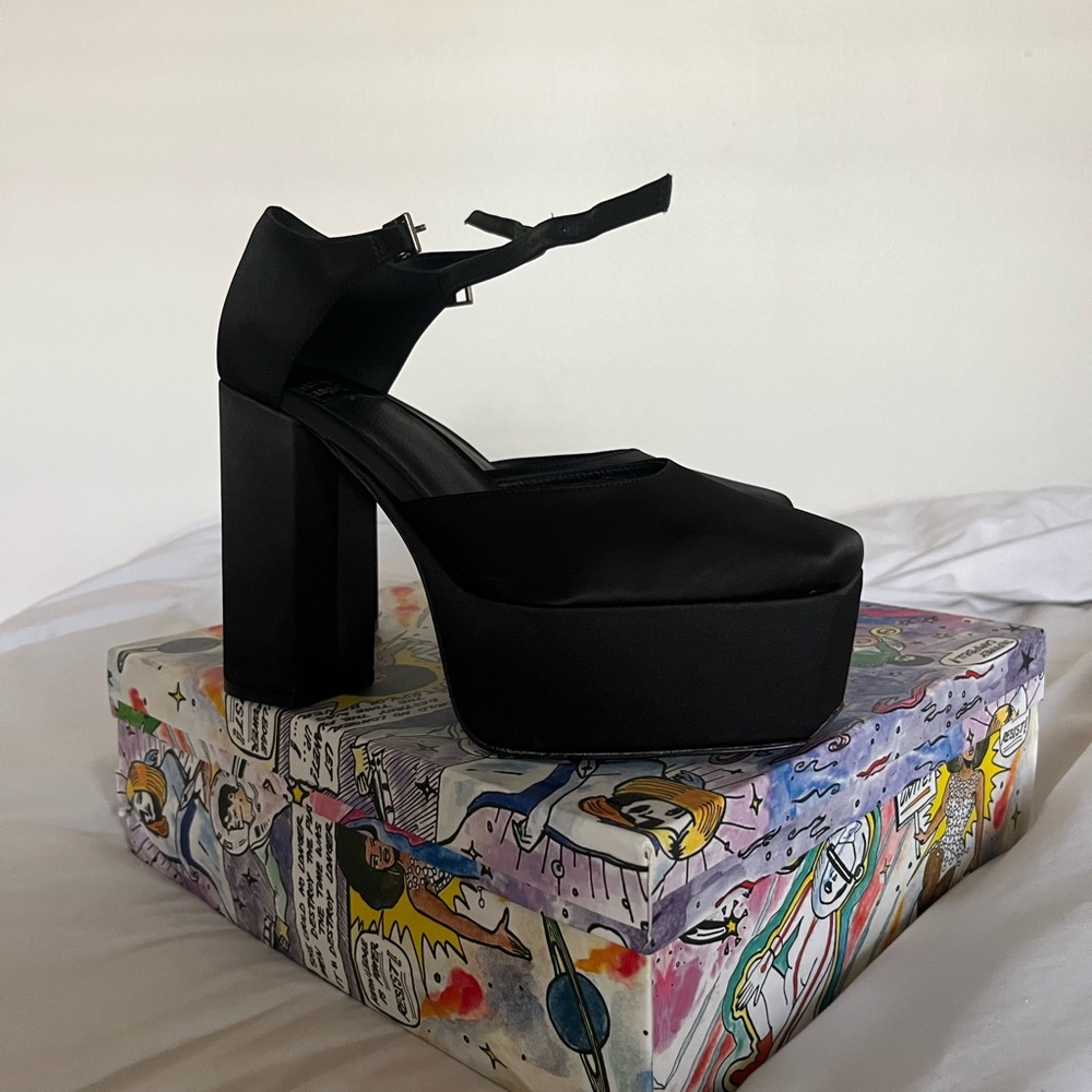 Jeffrey Campbell Over N Out Heel in Black Satin